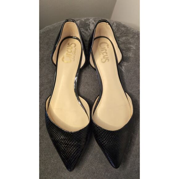 Circus by Sam Edelman Romona D'Orsay reptile scale black pointed flats 7 - Picture 2 of 7